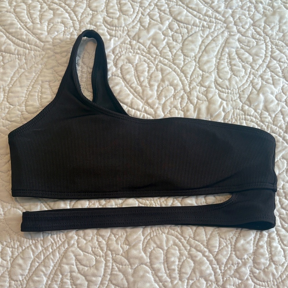 SHEIN Black Asymmetrical Ribbed Bralette